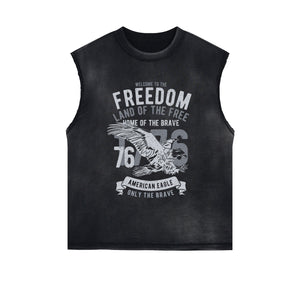 Eagle Retro Graphic Sleeveless Faded Tee-INNBLAC Fashion Apparel