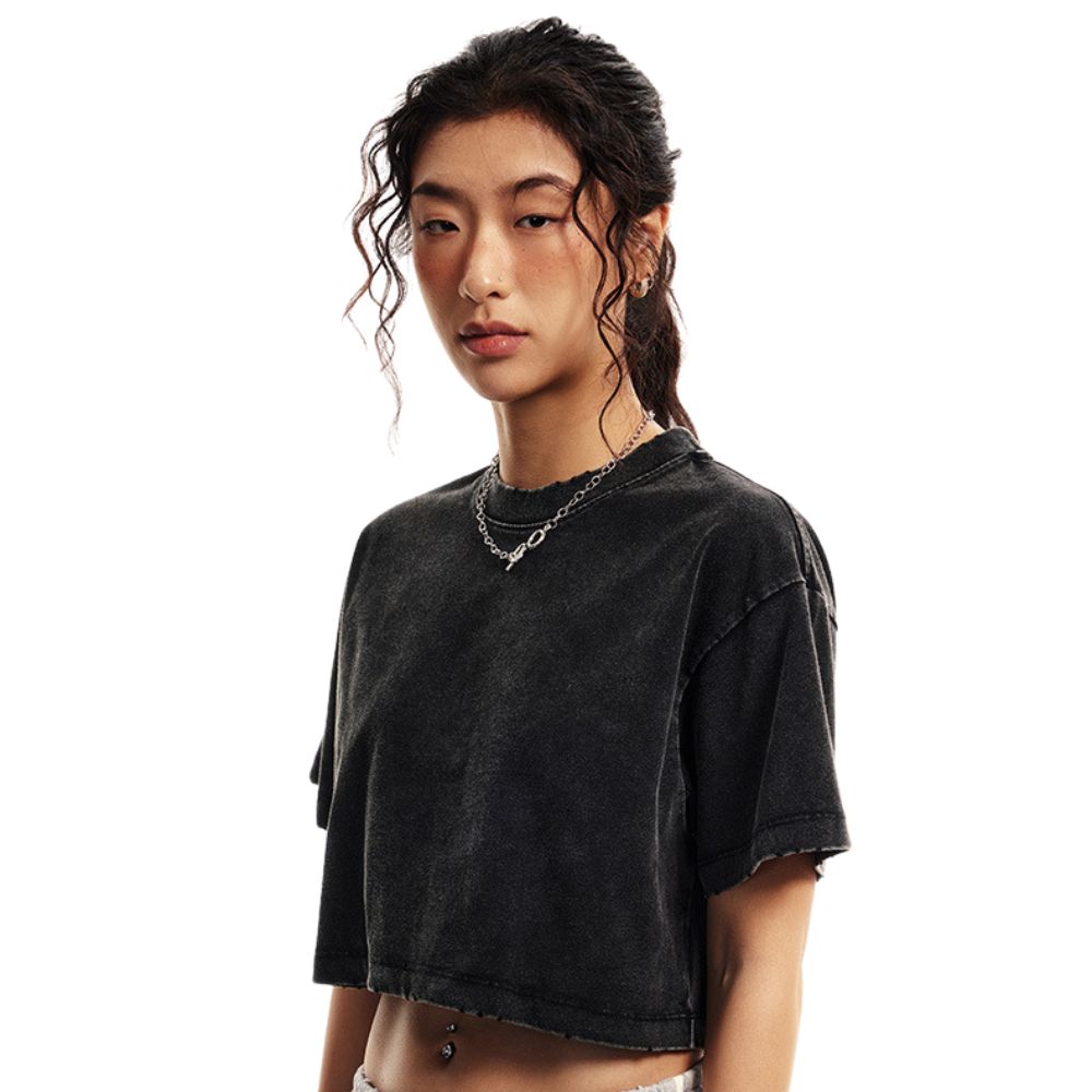 Frayed Edge Retro Baggy Fit Crop Top-INNBLAC Fashion Apparel