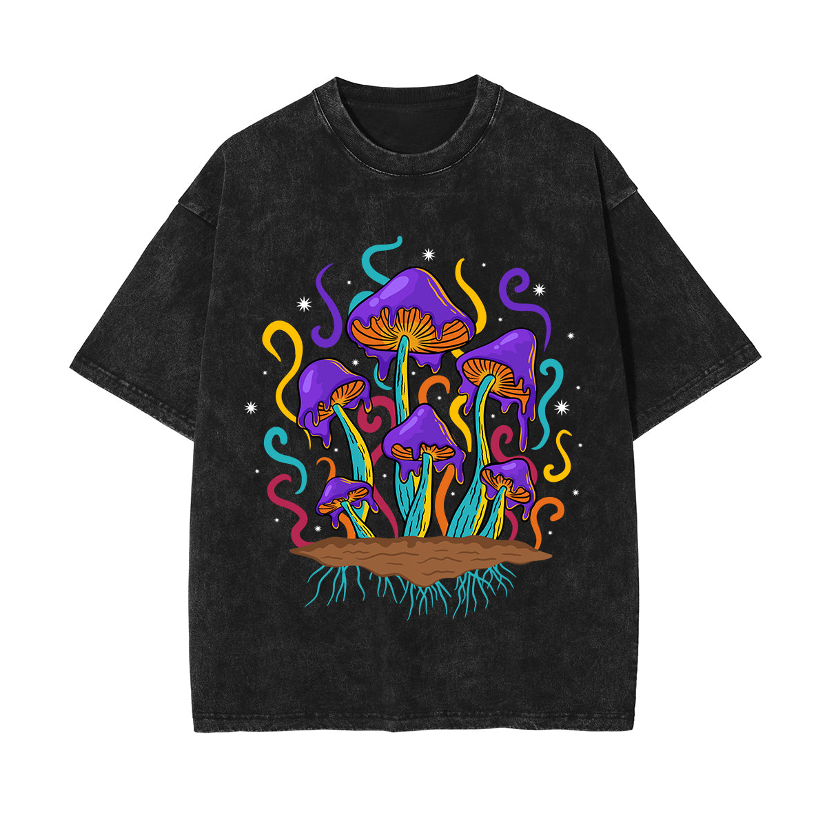 Neon Mushroom Stone Wash Graphic Tee-INNBLAC Fashion Apparel