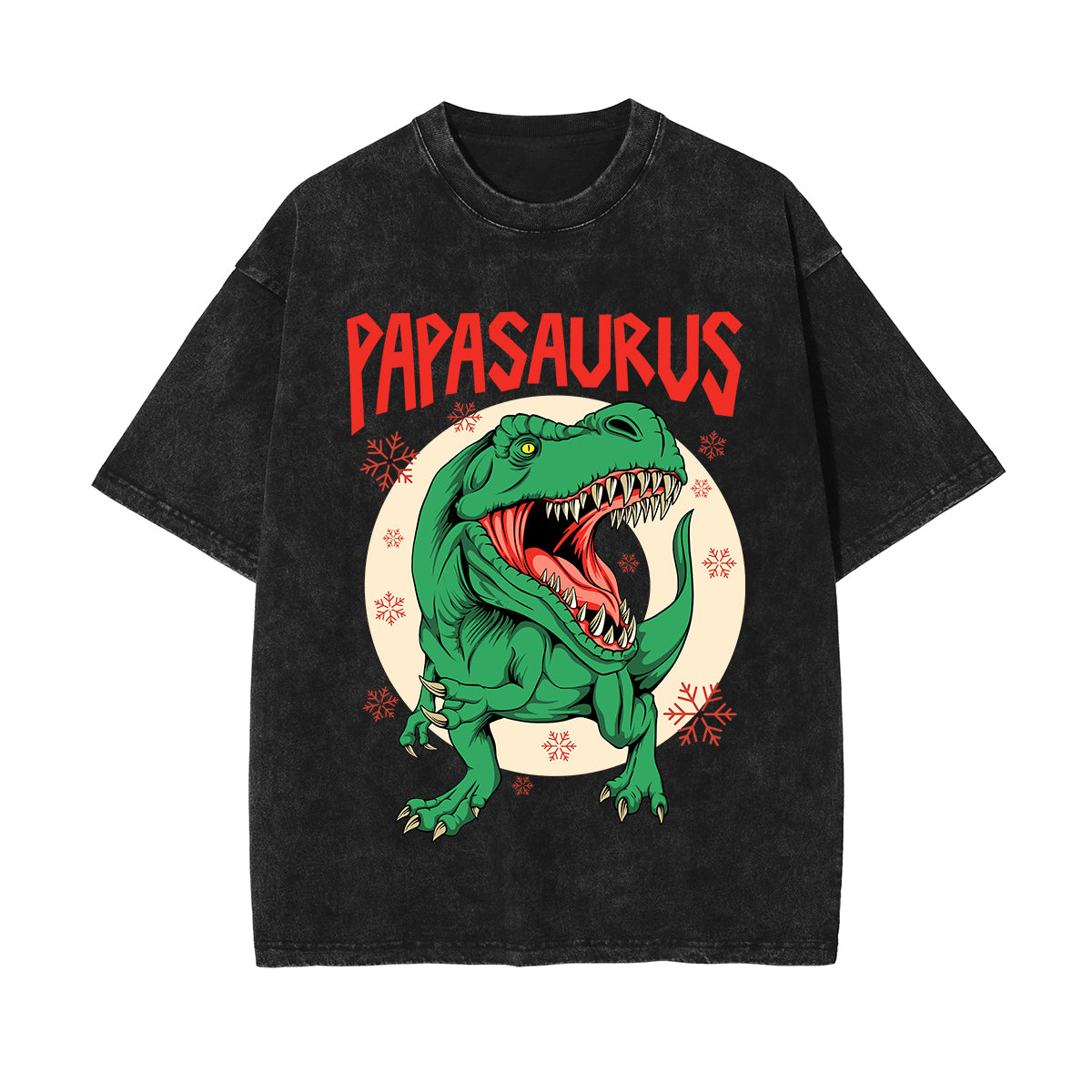 Christmas Dinosaur Stone Wash Graphic Tee-INNBLAC Fashion Apparel