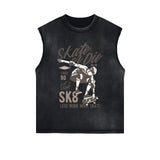 Skate Or Die Graphic Sleeveless Faded Tee-INNBLAC Fashion Apparel