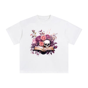 Book Skull Flower Graphic Tee-INNBLAC Fashion Apparel