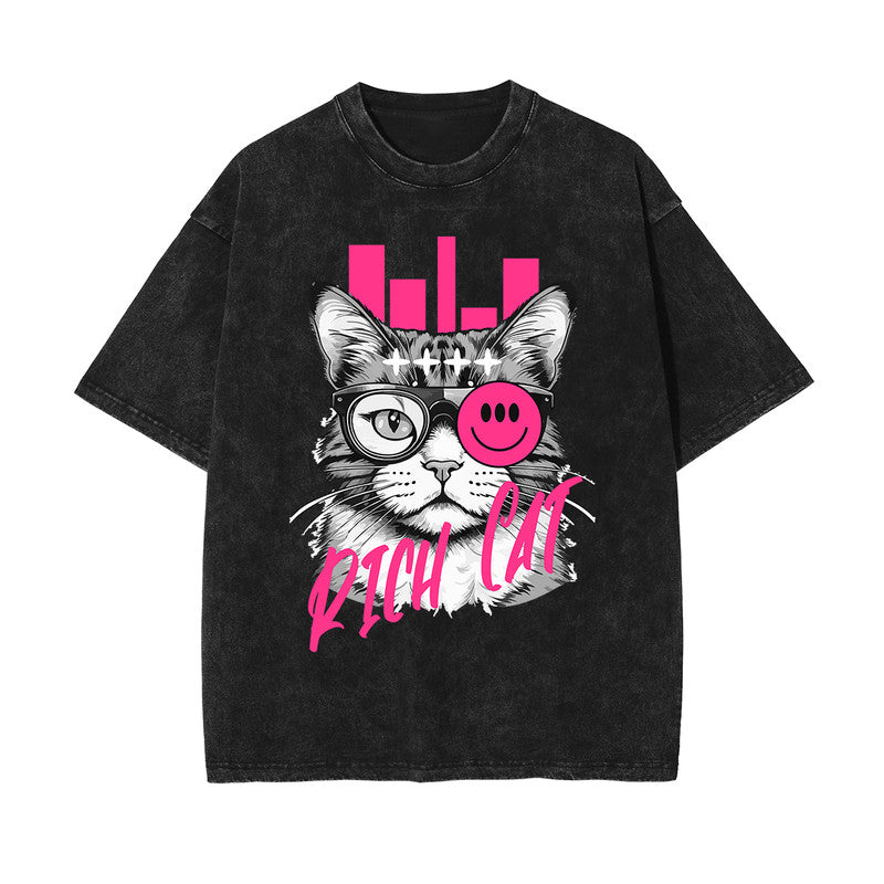 Rich Cat Funny Urban Graphic Tee-INNBLAC Fashion Apparel