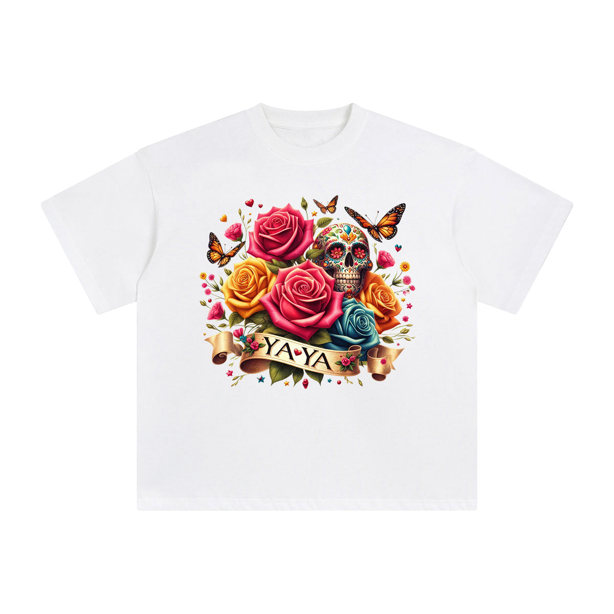 YAYA Flowers & Skull Graphic Tee-INNBLAC Fashion Apparel