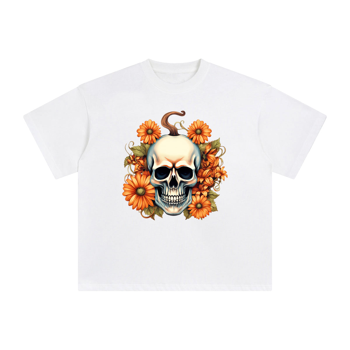 Skull Pumpkin Graphic Tee-INNBLAC Fashion Apparel