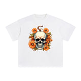 Skull Pumpkin Graphic Tee-INNBLAC Fashion Apparel