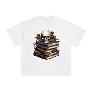 Halloween Skull & Books Graphic Tee-INNBLAC Fashion Apparel