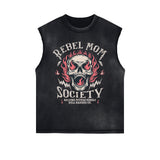 Rebel Mom Society Skull Graphic Sleeveless Faded Tee-INNBLAC Fashion Apparel