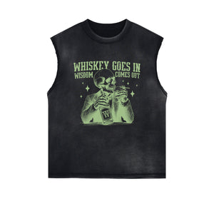 Skull Whiskey Goes In Wisdom Sleeveless Faded Tee-INNBLAC Fashion Apparel