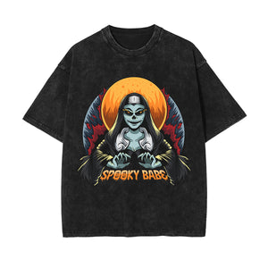 Spooky Babe Graphic Washed Tee-INNBLAC Fashion Apparel