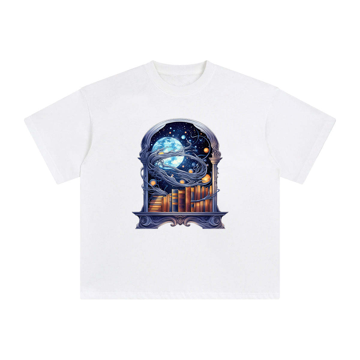 Books & Galaxy Graphic Tee-INNBLAC Fashion Apparel