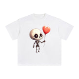 Cute Skeleton & Heart-shaped Balloons Graphic Tee-INNBLAC Fashion Apparel