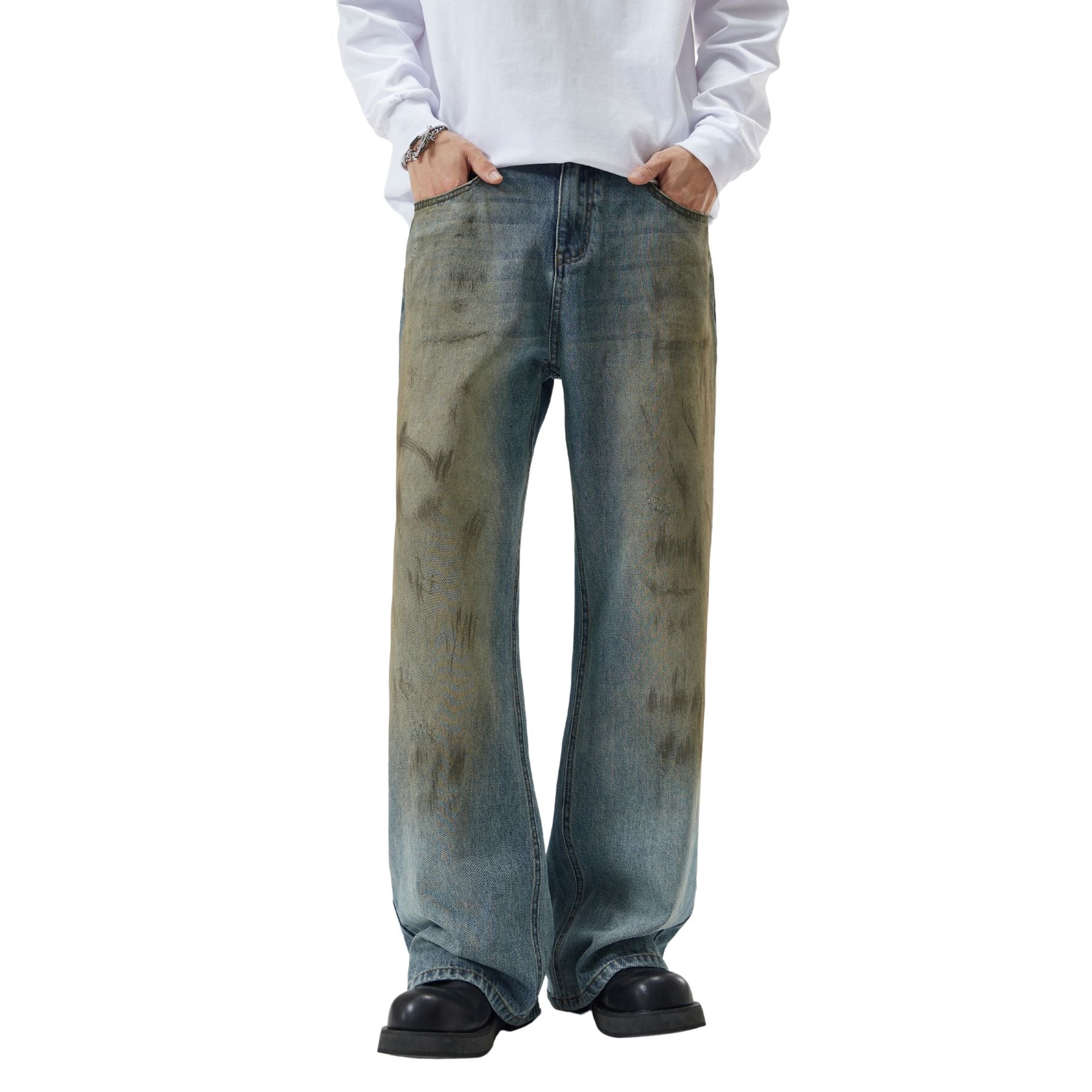 Muddy Washed Bootcut Jeans-INNBLAC Fashion Apparel