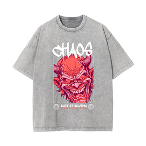 Chaos Red Devil Streetwear Graphic Tee-INNBLAC Fashion Apparel