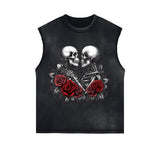 Skeletons Roses Love Valentine Sleeveless Faded Tee-INNBLAC Fashion Apparel