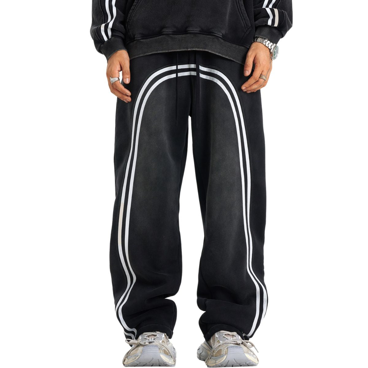 Arc Stripe Thick Baggy Sweatpants-INNBLAC Fashion Apparel