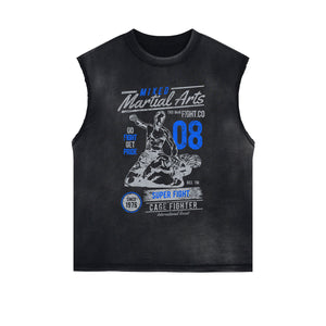 Mixed Martial Arts Retro Graphic Sleeveless Faded Tee-INNBLAC Fashion Apparel