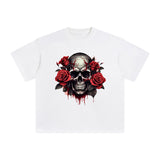 Skull With Roses Graphic Tee-INNBLAC Fashion Apparel