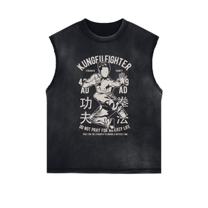 Kungfu Fighter Vintage Sleeveless Tee-INNBLAC Fashion Apparel