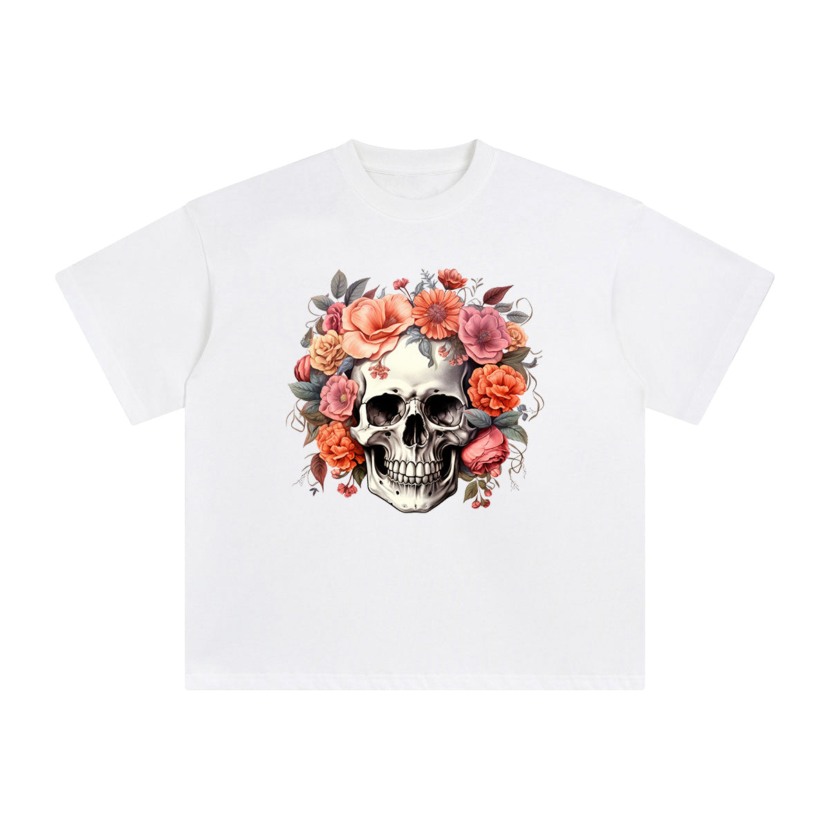 Halloween Skull Flowers Graphic Tee-INNBLAC Fashion Apparel