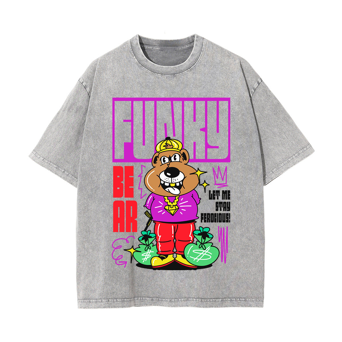 Funky Bear Graffiti Cartoon Graphic Tee-INNBLAC Fashion Apparel