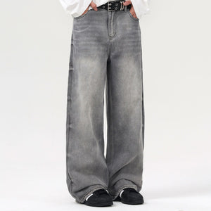 Relaxed Fit Wash Denim Gray Jeans-INNBLAC Fashion Apparel