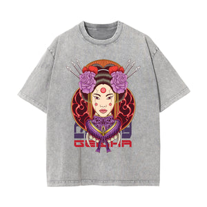 Japanese Geisha Stone Wash Graphic Tee-INNBLAC Fashion Apparel