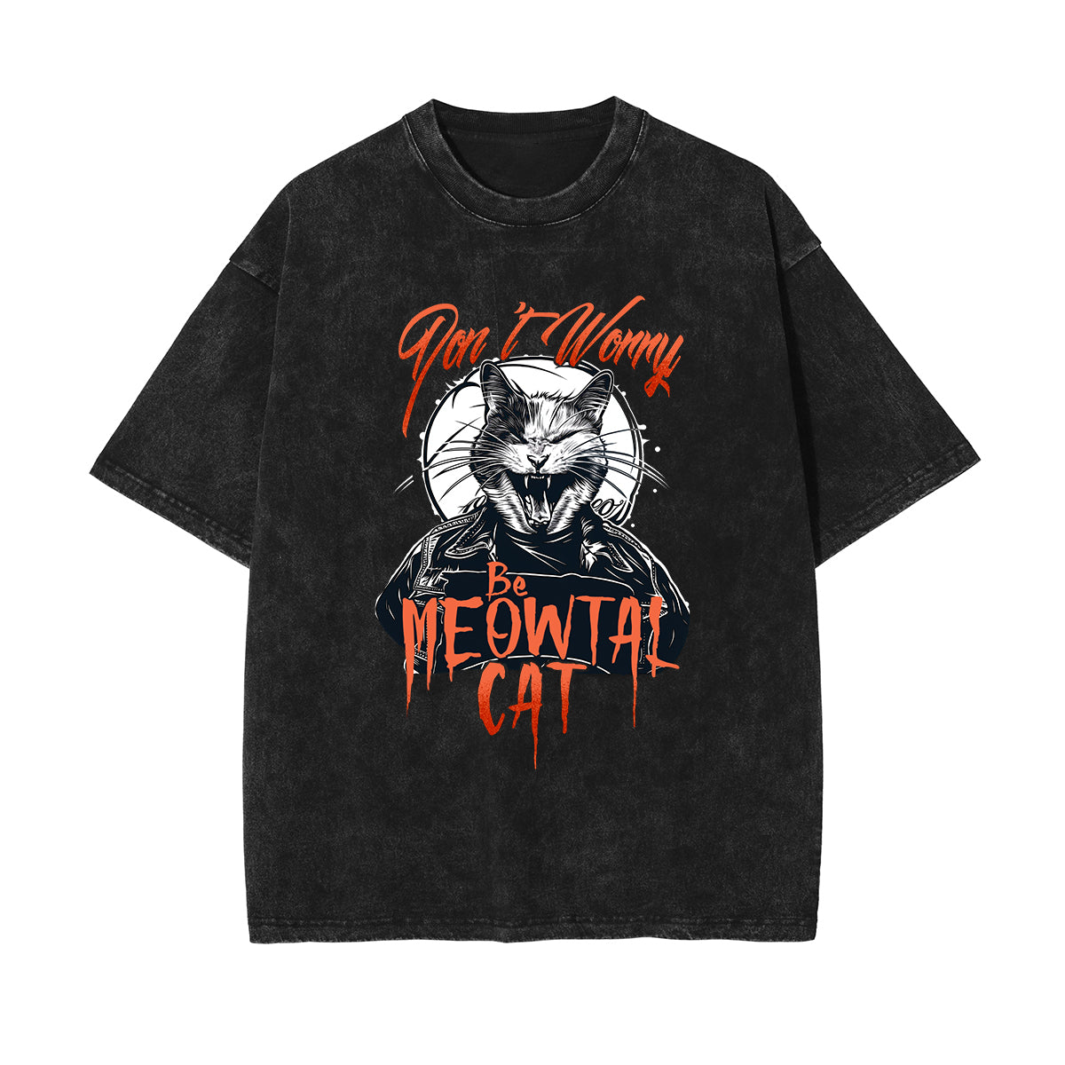 Heavy Meowtall Stone Wash Graphic Tee-INNBLAC Fashion Apparel