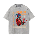 Samurai Warrior Graphic Washed Tee-INNBLAC Fashion Apparel