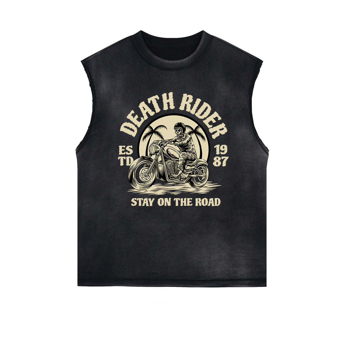 Death Rider Vintage Graphic Sleeveless Faded Tee-INNBLAC Fashion Apparel