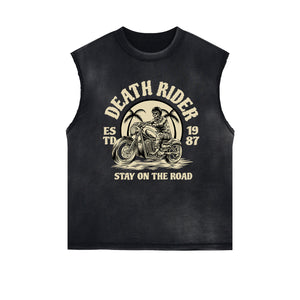 Death Rider Vintage Graphic Sleeveless Faded Tee-INNBLAC Fashion Apparel