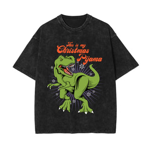 Christmas Dinosaur Stone Wash Graphic Tee-INNBLAC Fashion Apparel