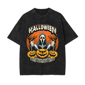 Pumpkin & Ghost Graphic Washed Tee-INNBLAC Fashion Apparel