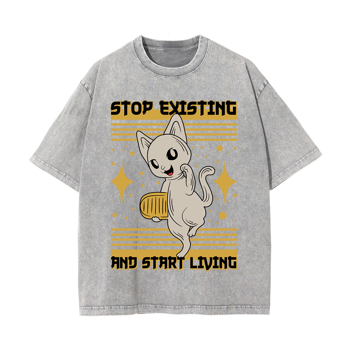 Stop Existing Graphic Washed Tee-INNBLAC Fashion Apparel