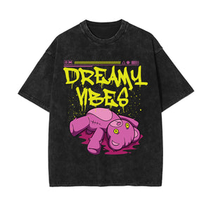 Dreamy Vibes Streetwear Graphic Washed Tee-INNBLAC Fashion Apparel