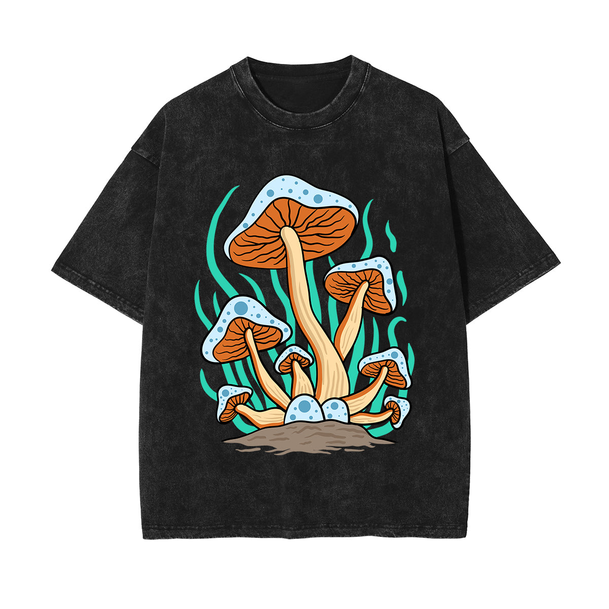 Neon Mushroom Stone Wash Graphic Tee-INNBLAC Fashion Apparel