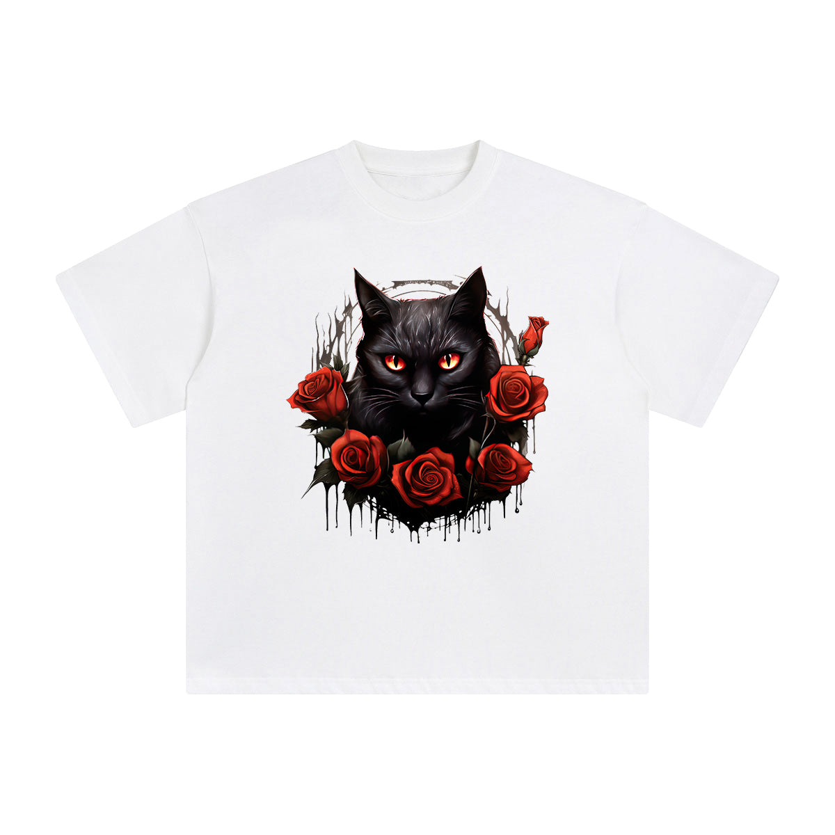 Black Cat & Rose Graphic Tee-INNBLAC Fashion Apparel