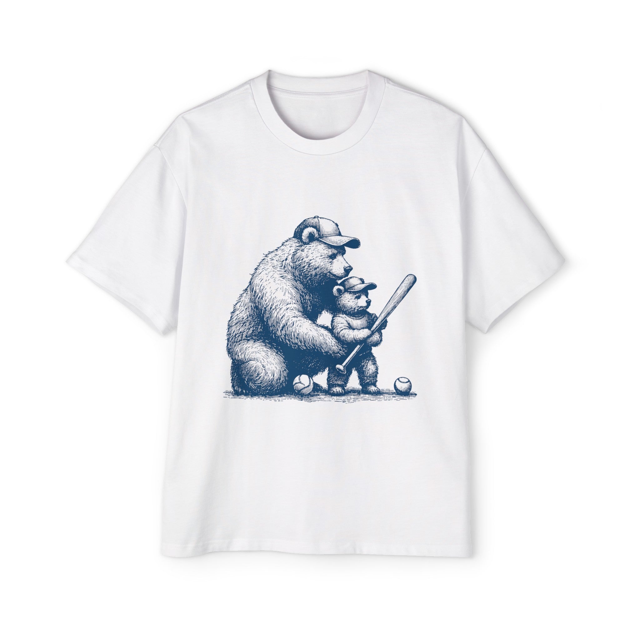 Bear Dad & Baby Playing Baseball Graphic Tee-INNBLAC Fashion Apparel