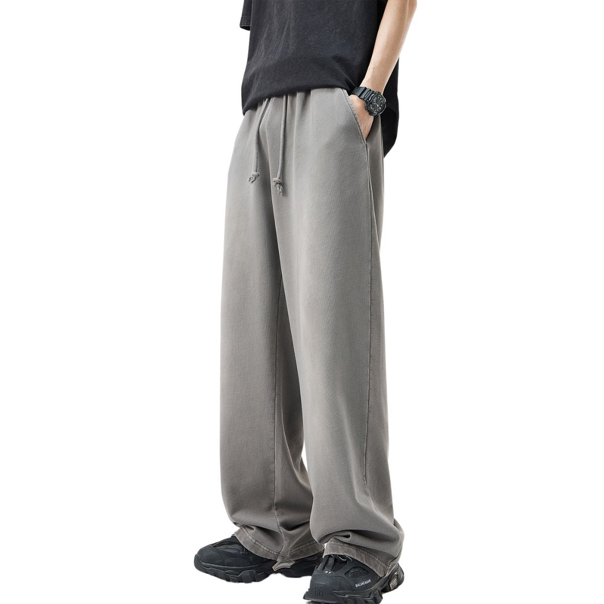 Casual Loose Fit Drawstring Faded Pants-INNBLAC Fashion Apparel