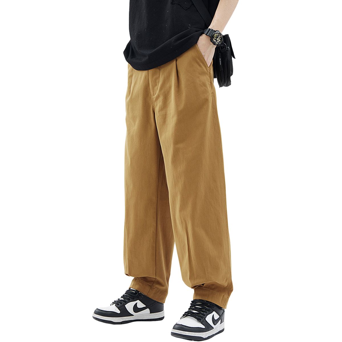 Solid Color Tapered Cotton Trousers-INNBLAC Fashion Apparel