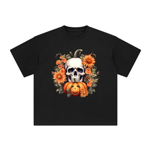 Skull Pumpkin Graphic Tee-INNBLAC Fashion Apparel