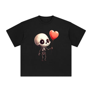 Cute Skeleton & Heart-shaped Balloons Graphic Tee-INNBLAC Fashion Apparel