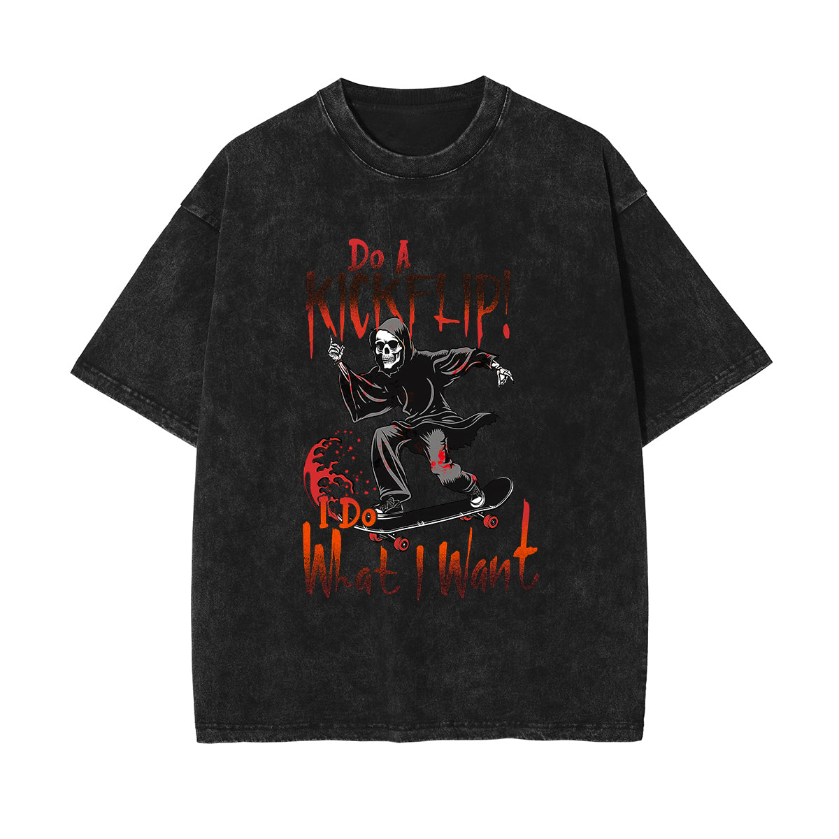 Skeleton Skate Stone Wash Graphic Tee-INNBLAC Fashion Apparel