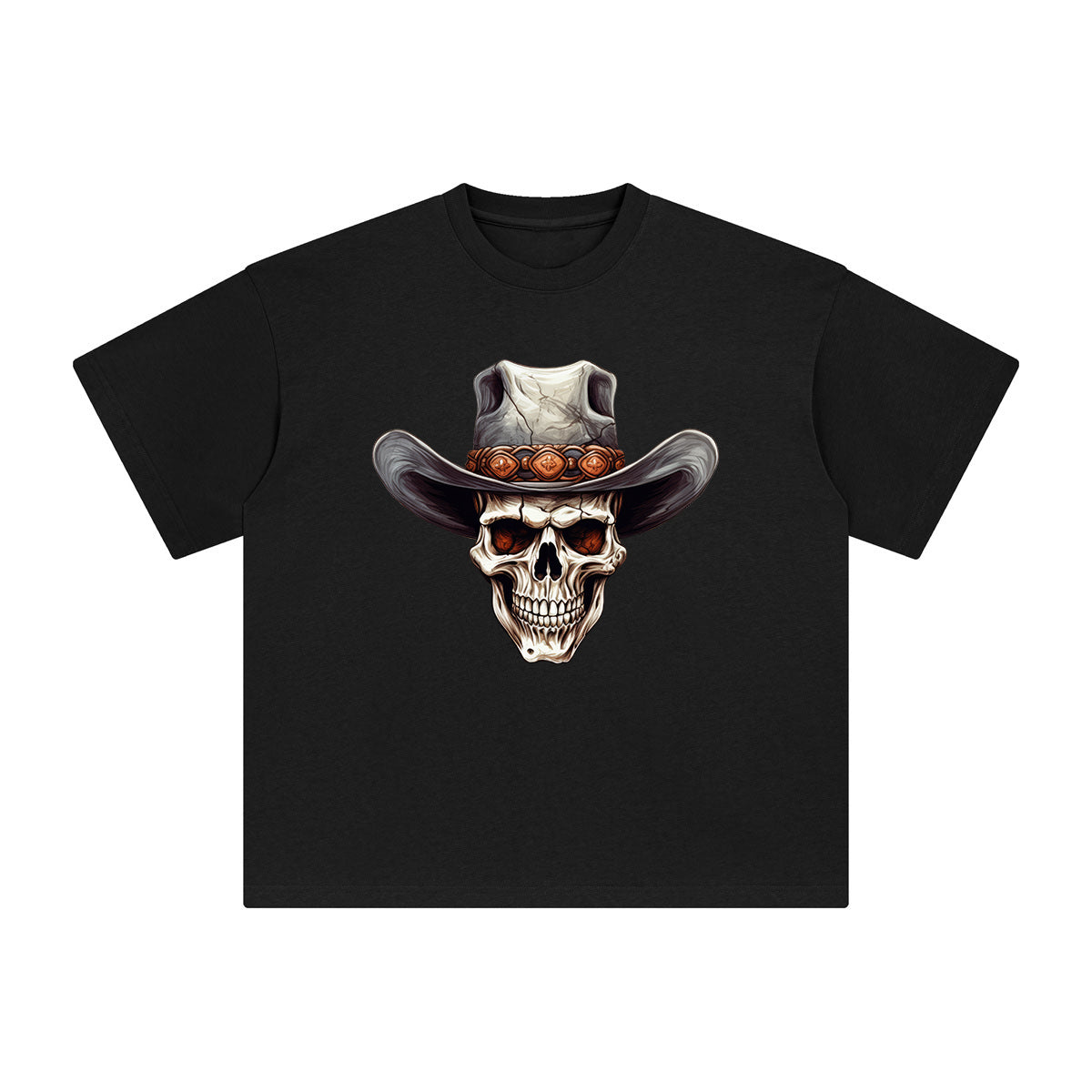 Skull With Cowboy Hat Graphic Tee-INNBLAC Fashion Apparel