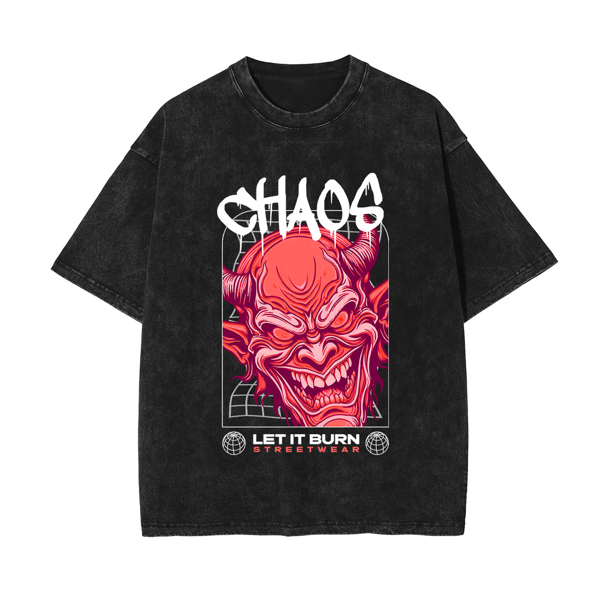 Chaos Red Devil Streetwear Graphic Tee-INNBLAC Fashion Apparel