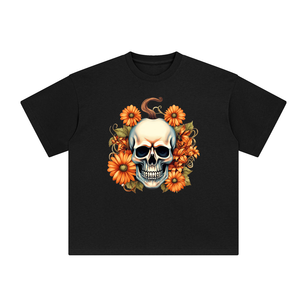 Skull Pumpkin Graphic Tee-INNBLAC Fashion Apparel