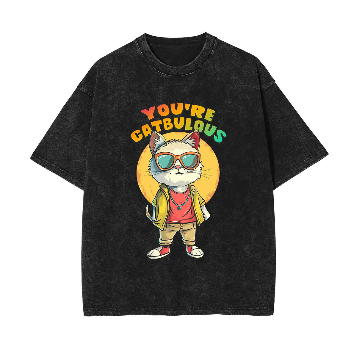 Cute Cat Stone Wash Graphic Tee-INNBLAC Fashion Apparel