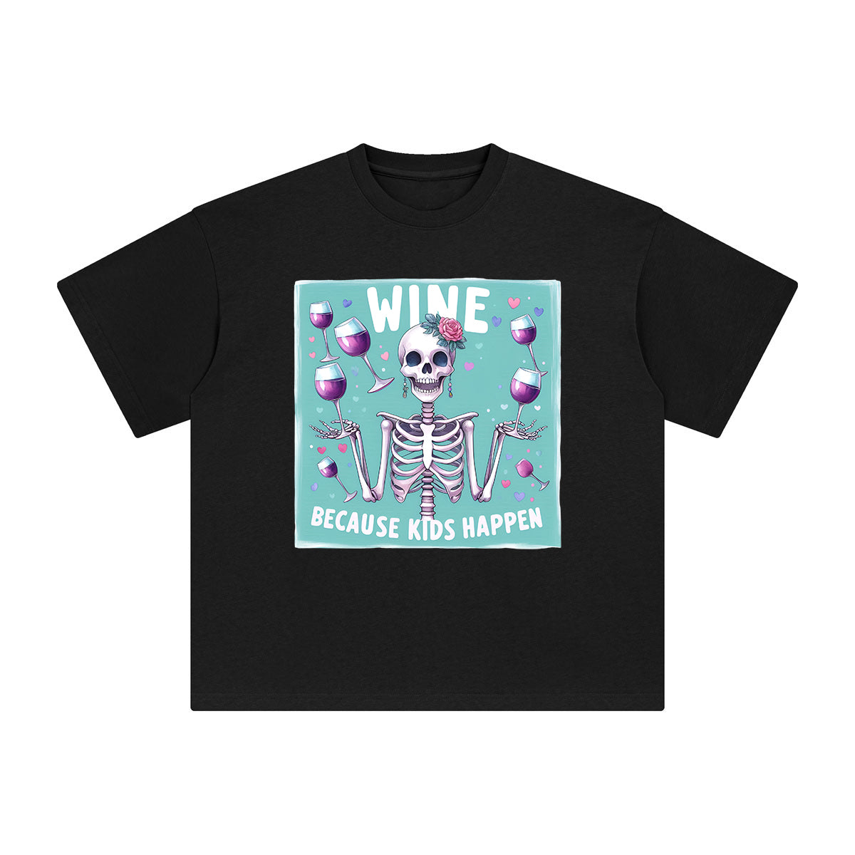 Beautiful Skeleton & Wine Graphic Tee-INNBLAC Fashion Apparel