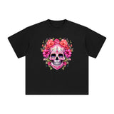 Pink Sugar Skull Flower Graphic Tee-INNBLAC Fashion Apparel