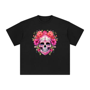 Pink Sugar Skull Flower Graphic Tee-INNBLAC Fashion Apparel